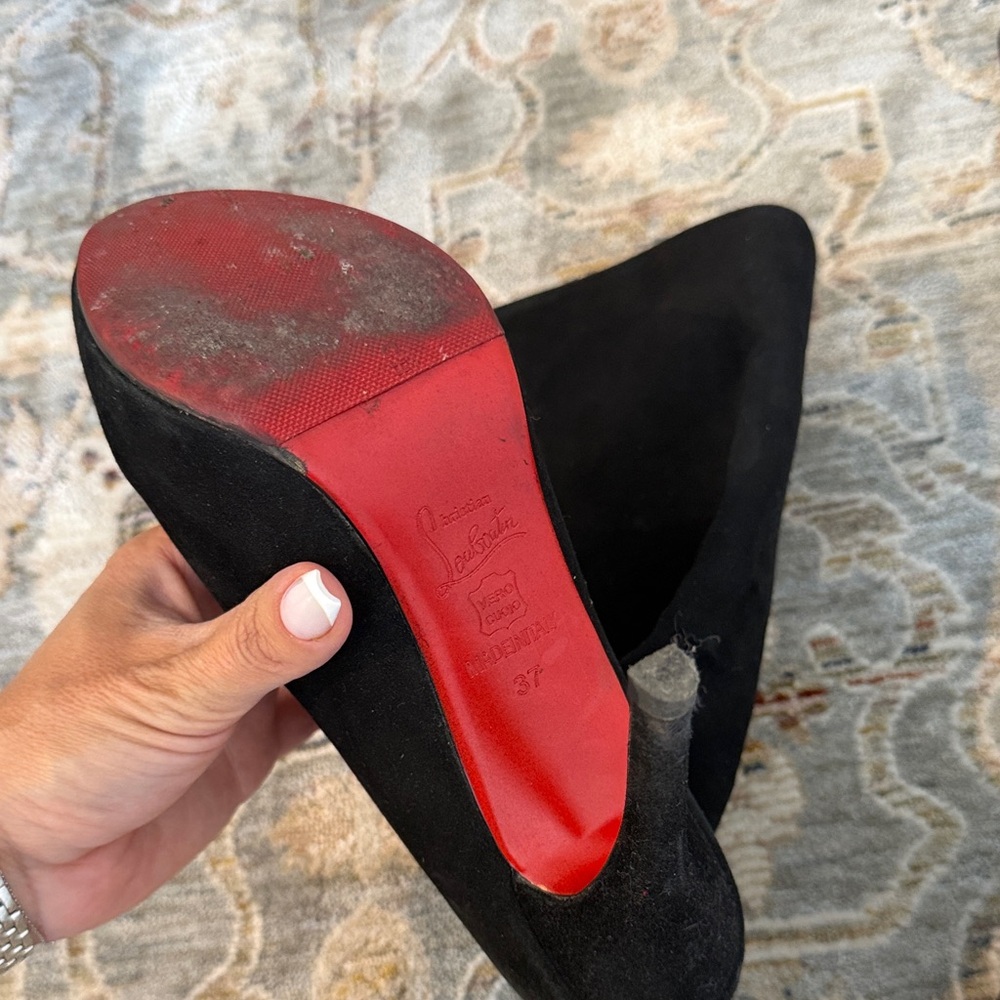 Christian Louboutin Black Suede Heeled Boots with Red Soles - Picture 2 of 4